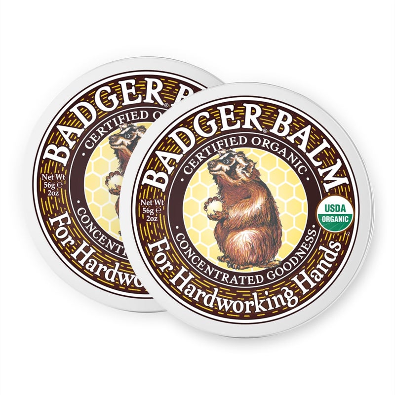 Badger Healing Balm Hard Working Hands Cream Organic Hand Cream for Dry Cracked Hands Long Lasting Hand MoisturizerDry Hands Treatment 2 oz Tin 2Pack